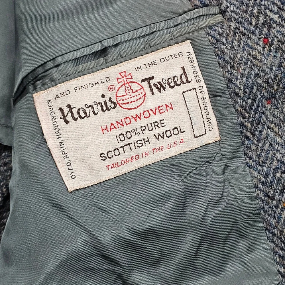 Club Room Harris Tweed Blazer Mens 40R Blue Gray Herringbone Wool Sport Coat Ivy